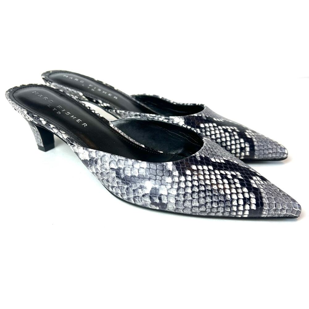 Marc Fisher Rosa 2 Pointed Toe Snakeskin Kitten Heel Slide Pumps Mules Size 9